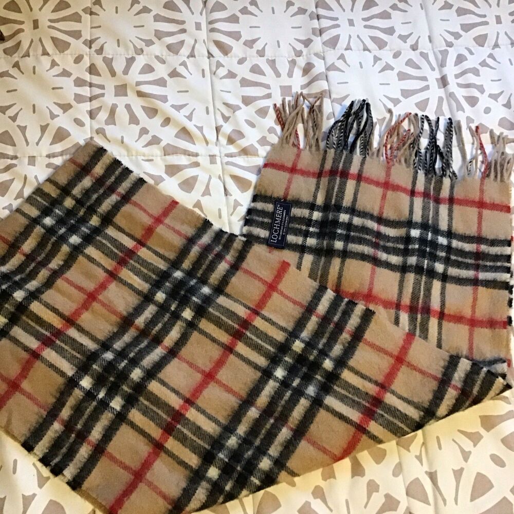 Lochmere Scotland Nova Check Cashmere Blend Natural Check Scarf Preppy Academic - Picture 5 of 5